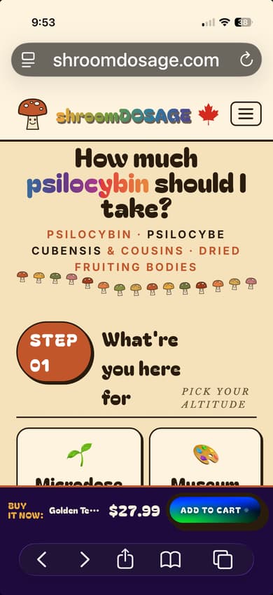 Safari browser showing shroomdosage.com
