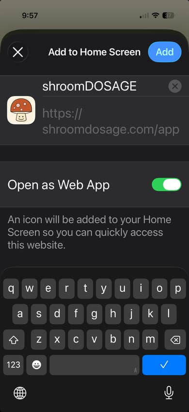 Add to Home Screen confirmation dialog with Add button